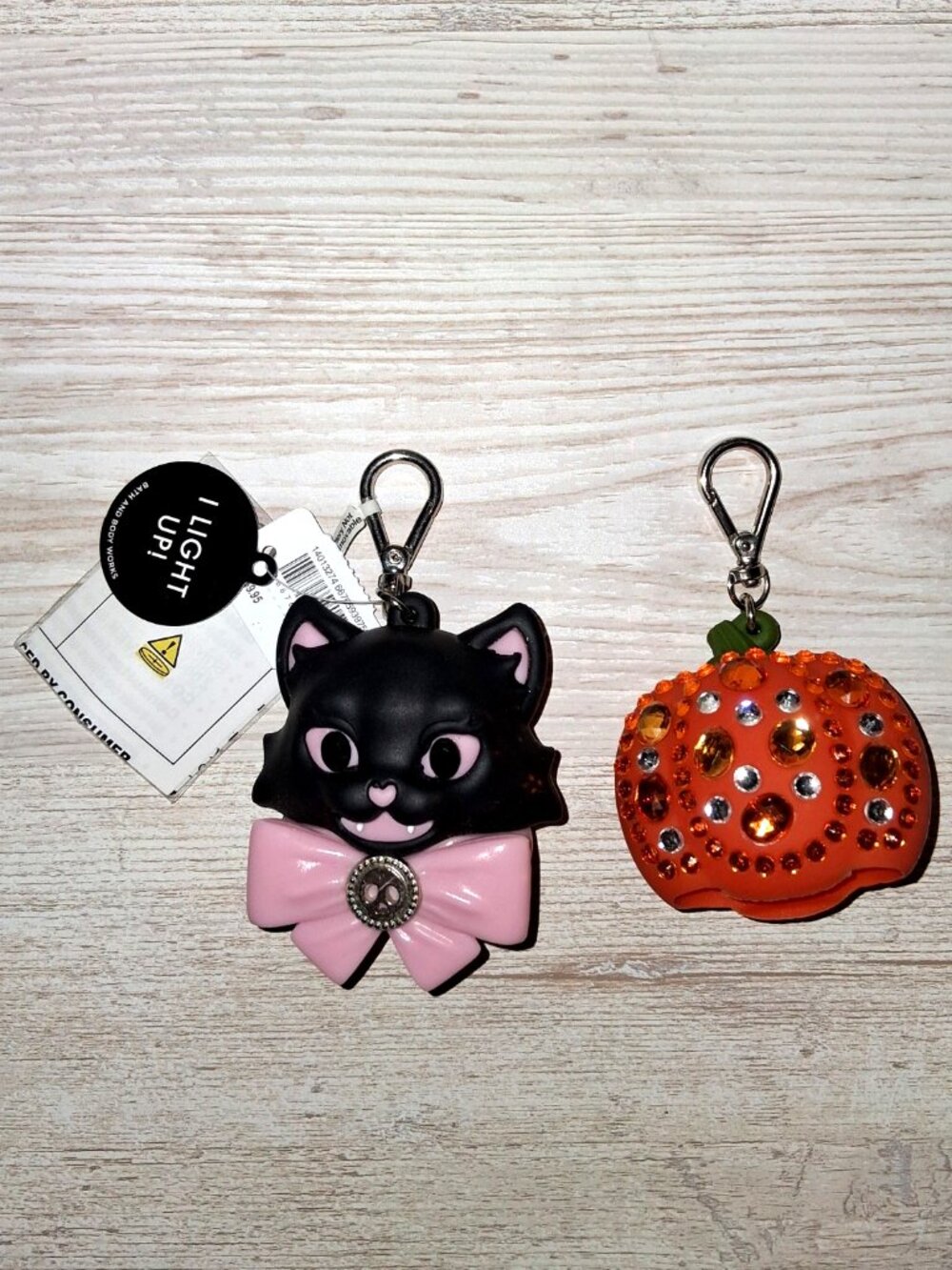 Bath & Body Works Halloween Holder Keychain Clips Light Up Black Cat Pumpkin